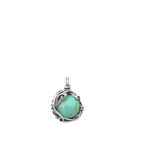 Lhp338574 Sterling Silver Pendant Real Turquoise Stone Swirl Design 18'' Chain