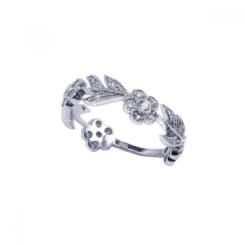 LHR00030 Sterling silver flower band ring