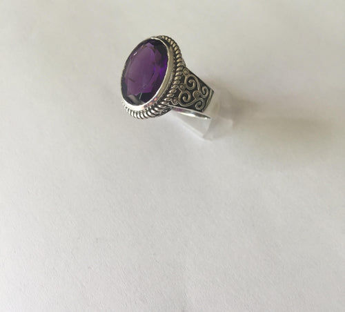 Lhr007 Sterling Silver Real Amythist Stone Fancy silver design