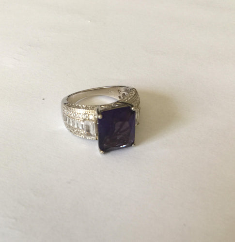 Lhr009 Sterling Silver Square Cz Amythist ring Baguette cz
