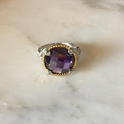 Lhr0220A Sterling Silver Faceted Amithyst Cz ring