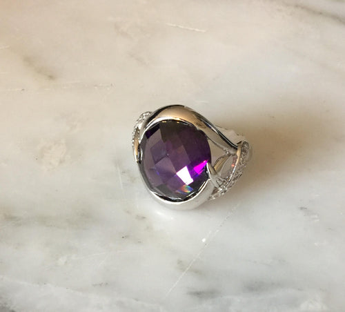 Lhr0221A Sterling Silver Oval Amithyst Cz ring