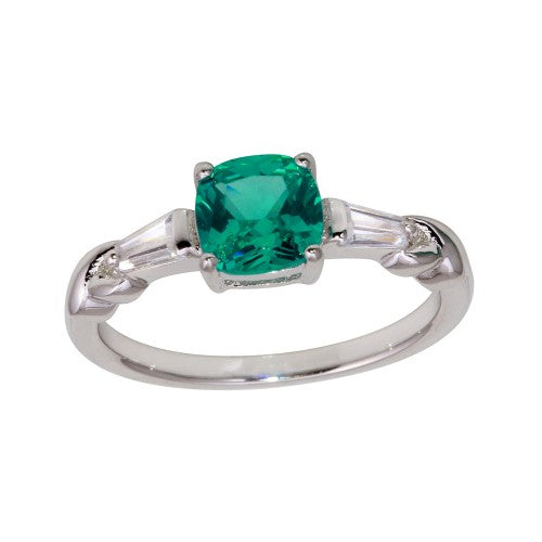 LHR0237 Sterling silver square Teal cz ring