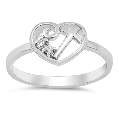 Lhr1065049 Sterling Silver Cross Ring & Heart