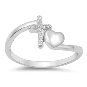 Lhr1065119 Sterling Silver Cross Ring & Heart