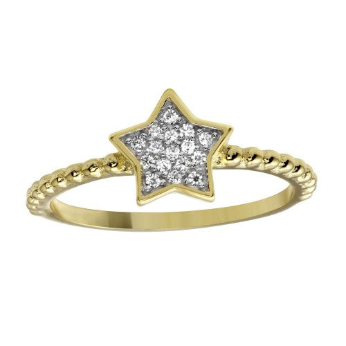 LHR1180 Sterling Silver Gold Plated Star Cubic Zirconia Ring