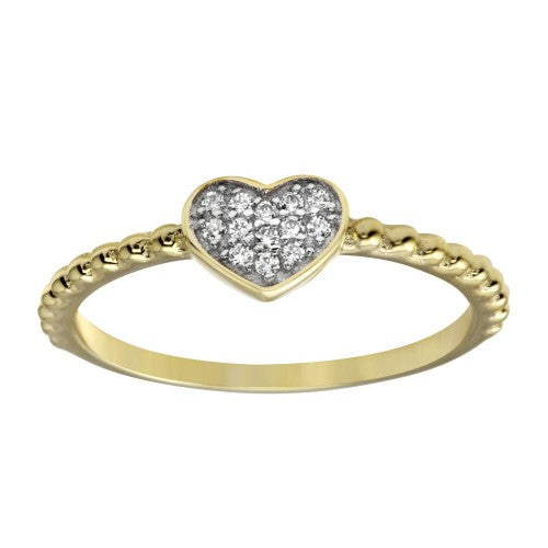 LHR1181 Sterling Silver Gold Plated Heart ring with cz stones