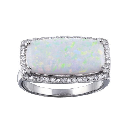 LHR1286 Rectangle opal ring cubic zirconia