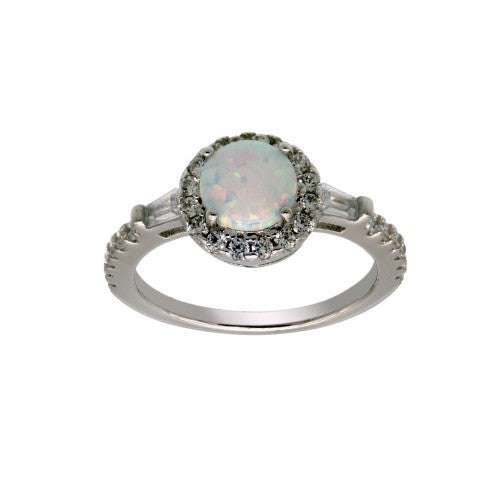 LHR01303 Sterling silver round synthetic opal and cz ring