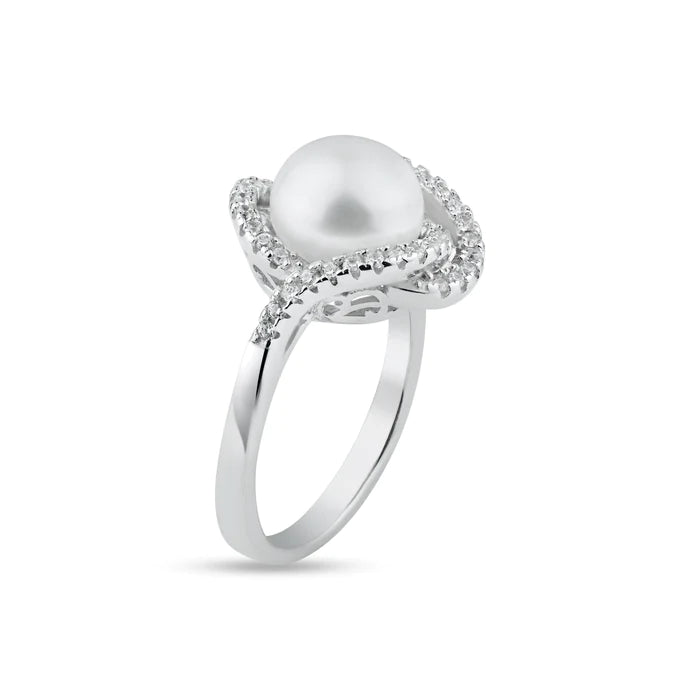 Lhr13639 Sterling Silver Ring Swirl Cz & Pearl