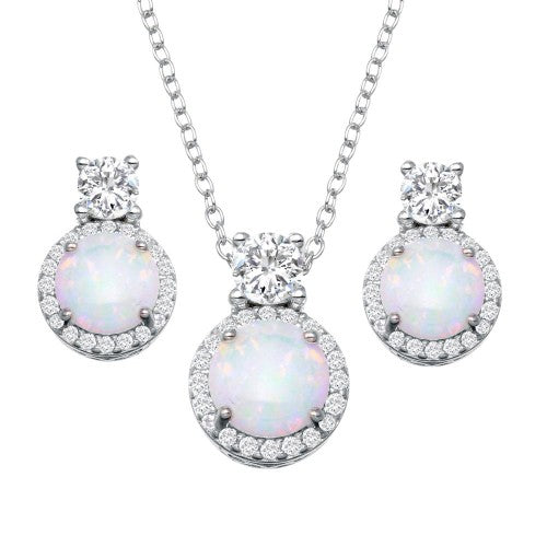 LHN00596 Sterling silver synthetic round opal set