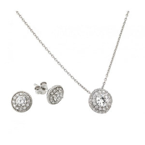 lhset00489 Sterling silver Round Victorian Pave cz set