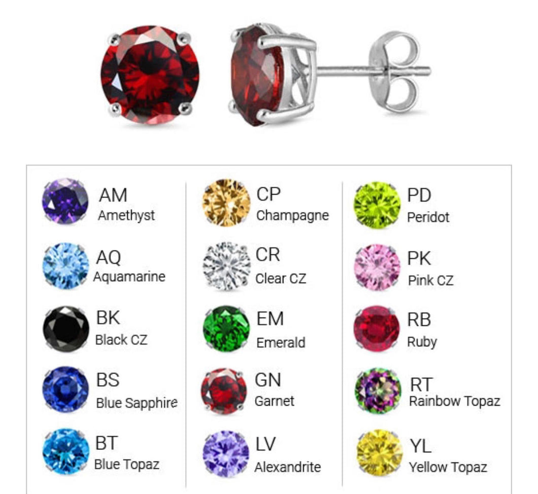 Lhe410079Round  Sterling Silver Studs Cz Assorted Colors & Sizes